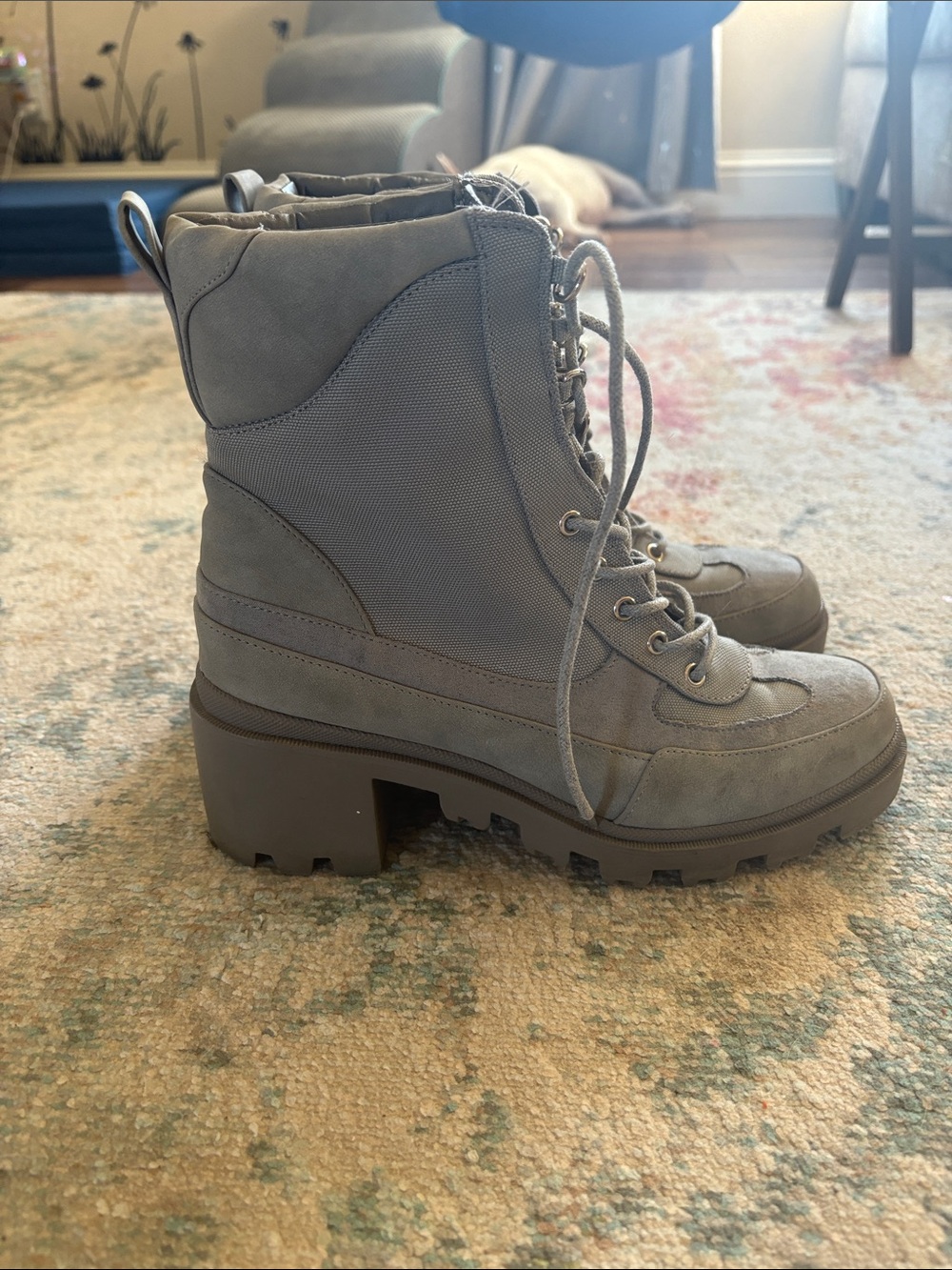 JustFab Gray Lace-Up Chunky Combat Boots